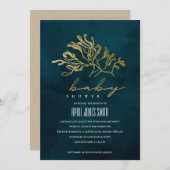 GOLD NAVY UNDERWATER SEAWEED BABY SHOWER INVITE BEDANKKAART (Voorkant / Achterkant)