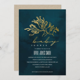 GOLD NAVY UNDERWATER SEAWEED BABY SHOWER INVITE BEDANKKAART