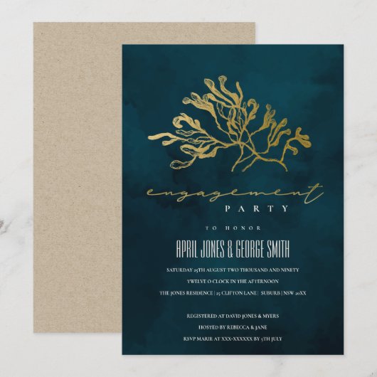 GOLD NAVY UNDERWATER SEAWEED VERLOVING INVITE BEDANKKAART (Voorkant / Achterkant)
