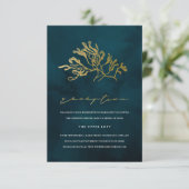 GOLD NAVY UNDERWATER SEAWEED WEDDING RECEPT INFORMATIEKAARTJE (Staand voorkant)