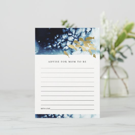 GOLD NAVY UNDERWATER ZEE FISH ADVICE BABY SHOWER INFORMATIEKAARTJE (Staand voorkant)