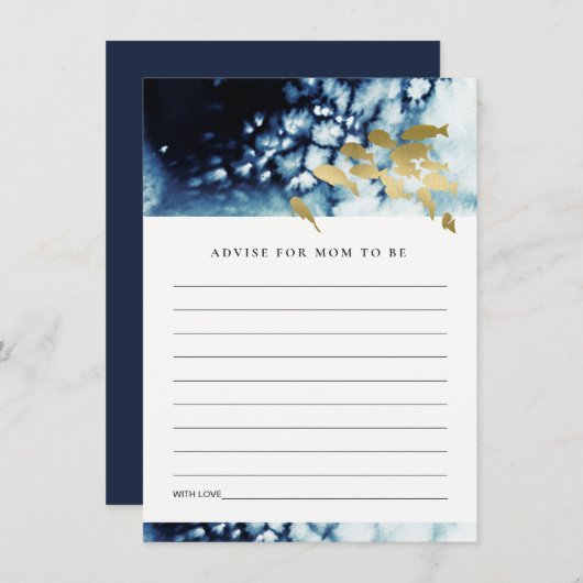 GOLD NAVY UNDERWATER ZEE FISH ADVICE BABY SHOWER INFORMATIEKAARTJE (Voorkant / Achterkant)
