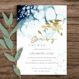 GOLD NAVY UNDERWATER ZEE FISH BABY SHOWER INVITE BEDANKKAART