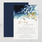 GOLD NAVY UNDERWATER ZEE FISH BABY SHOWER INVITE BEDANKKAART (Voorkant / Achterkant)