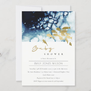 GOLD NAVY UNDERWATER ZEE FISH BABY SHOWER INVITE BEDANKKAART