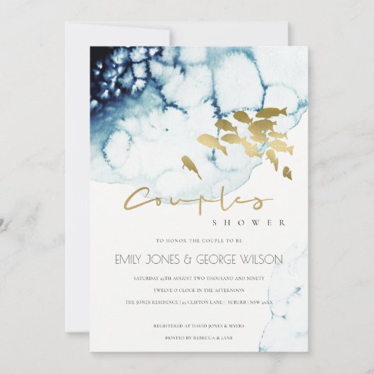GOLD NAVY UNDERWATER ZEE FISH COUPLE SHOWER INVITE BEDANKKAART (Voorkant)