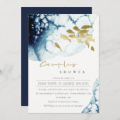 GOLD NAVY UNDERWATER ZEE FISH COUPLE SHOWER INVITE BEDANKKAART (Voorkant / Achterkant)