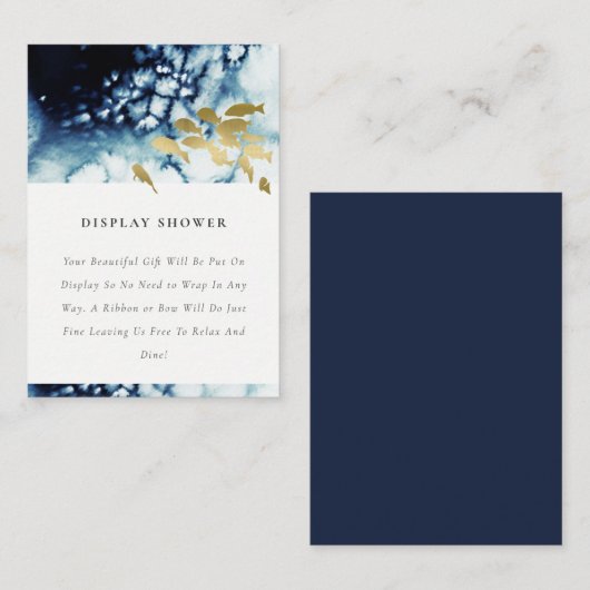 GOLD NAVY UNDERWATER ZEE FISH DISPLAY BABY SHOWER INFORMATIEKAARTJE (Voorkant / Achterkant)