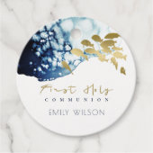 GOLD NAVY UNDERWATER ZEE FISH FIRST HOLY COMMUNION BEDANKJES LABELS (Voorkant)