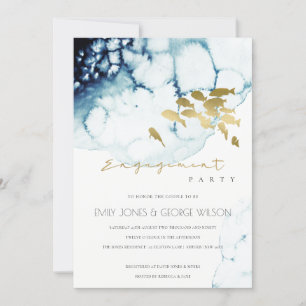 GOLD NAVY UNDERWATER ZEE FISH VERLOVING INVITE BEDANKKAART