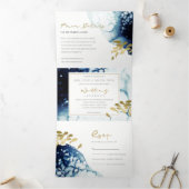 GOLD NAVY UNDERWATER ZEE FISH WATERVERF WEDING DRIELUIK UITNODIGING (Binnen)