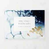 GOLD NAVY UNDERWATER ZEE FISH WATERVERF WEDING T DRIELUIK UITNODIGING (Cover)