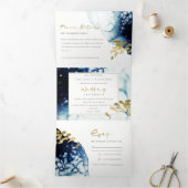 GOLD NAVY UNDERWATER ZEE FISH WATERVERF WEDING T DRIELUIK UITNODIGING (Binnen)