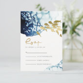 GOLD NAVY UNDERWATER ZEE FISH WEDDING RSVP INFORMATIEKAARTJE (Staand voorkant)