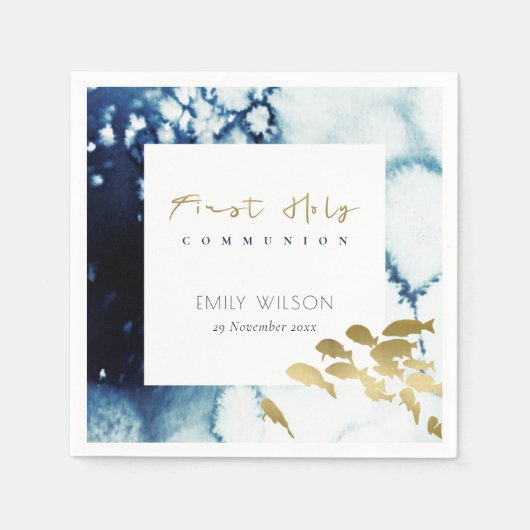 GOLD NAVY UNDERWATER ZEE FISHFIRST HOLY COMMUNION SERVET (Voorkant)