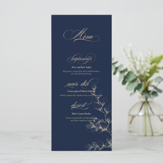 Gold & Navy Wedding Menu (Staand voorkant)