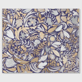 Gold Navy White Floral Leaf Illustration Pattern Cadeaupapier (Vlak)