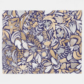 Gold Navy White Floral Leaf Illustration Pattern Fleece Deken (Voorkant (Horizontaal))