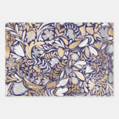 Gold Navy White Floral Leaf Illustration Pattern Inpakpapier Vel (Voorkant)