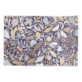 Gold Navy White Floral Leaf Illustration Pattern Kussensloop (Achterkant)