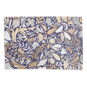 Gold Navy White Floral Leaf Illustration Pattern Kussensloop