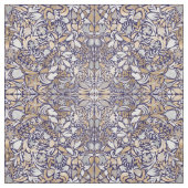 Gold Navy White Floral Leaf Illustration Pattern Stof (Swatch)