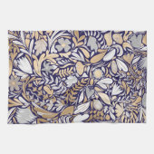 Gold Navy White Floral Leaf Illustration Pattern Theedoek (Horizontaal)