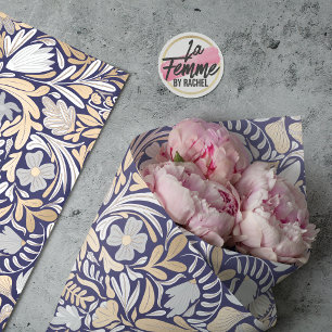 Gold Navy White Floral Leaf Illustration Pattern Tissuepapier