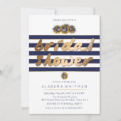 Gold & Navy Zonnebloem Bruids Douche Uitnodigingen (Voorkant)