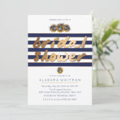 Gold & Navy Zonnebloem Bruids Douche Uitnodigingen (Staand voorkant)