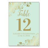 Gold & Neo Mint Green Elegant Frilly Wedding Kaart (Achterkant)