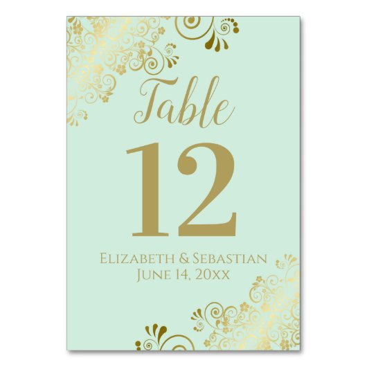Gold & Neo Mint Green Elegant Frilly Wedding Kaart (Voorkant)