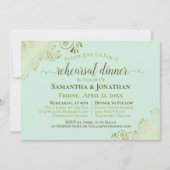 Gold & Neo Mint Green Wedding Rehearsal & Dinner Kaart (Voorkant)