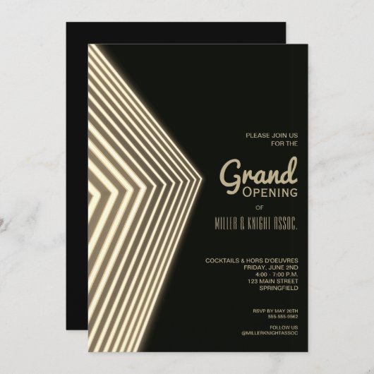 Gold Neon Grand Opening Business Kaart (Voorkant / Achterkant)