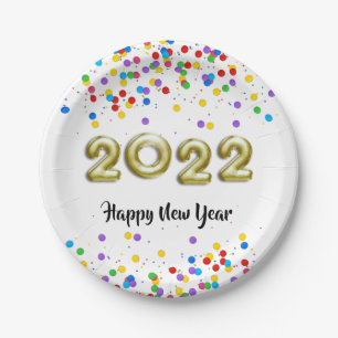 Gold New Year 2022 Balloons Colorful Confetti Papieren Bordje