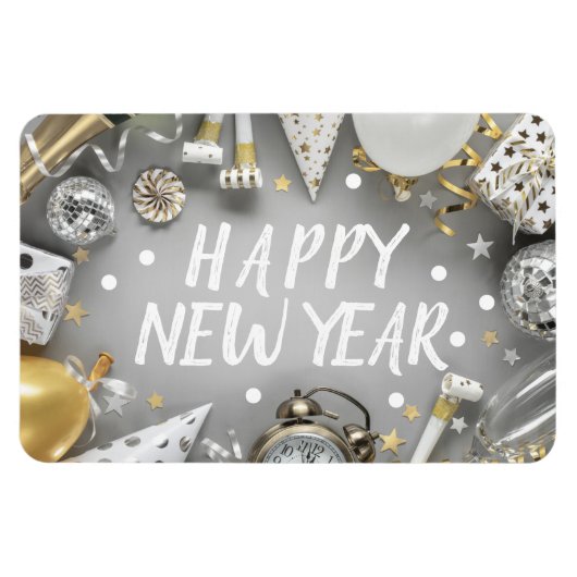 Gold New Year Party New YYear Day Clipart Magneet (Horizontaal)