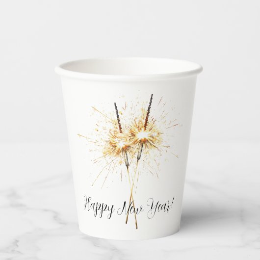 Gold New Year's Eve Day Celebration Sparklers Papieren Bekers (Voorkant)