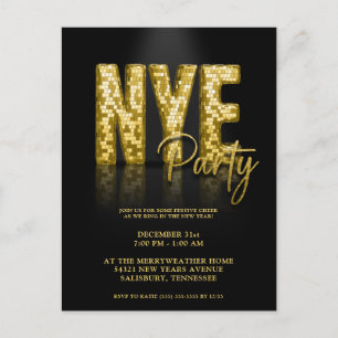 Gold New Years Eve Disco Party Invitation Briefkaart