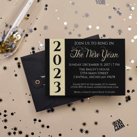 Gold New Years Eve Invitation Kaart