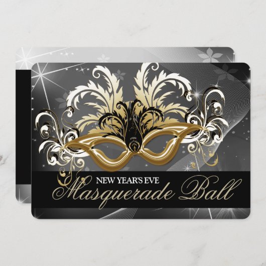 Gold New Years Eve Masquerade Ball Kaart (Voorkant / Achterkant)