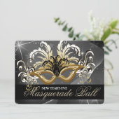 Gold New Years Eve Masquerade Ball Kaart (Staand voorkant)