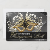 Gold New Years Eve Masquerade Ball Kaart (Voorkant)