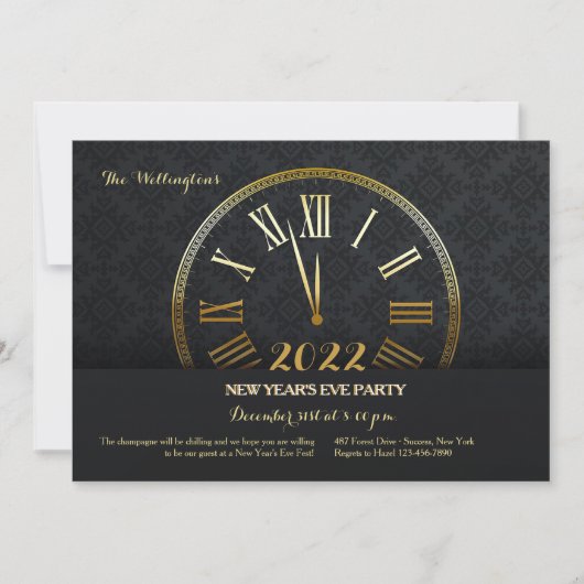 Gold New Year's Party Invitation Kaart (Voorkant)
