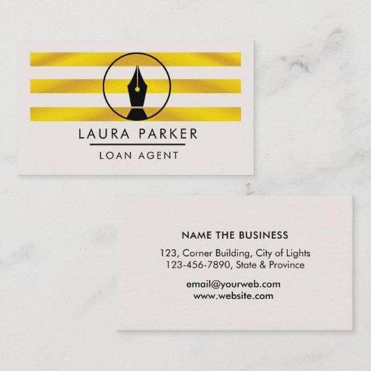 Gold Nib Loan Signing Agent Writer Author Business Visitekaartje (Voorkant / Achterkant)