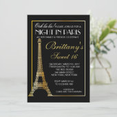 Gold Night in Paris Sweet 16 Custom Invitation Kaart (Staand voorkant)