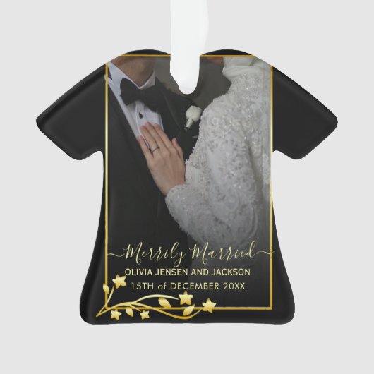 Gold Night Stars Lijst kerstbruiloft Foto Ornament (voorkant)