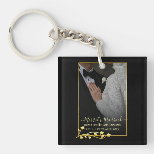 Gold Night Stars Lijst kerstbruiloft Foto Sleutelhanger (voorkant)