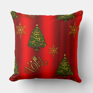 Gold Noel en kerstbomen rood Kussen