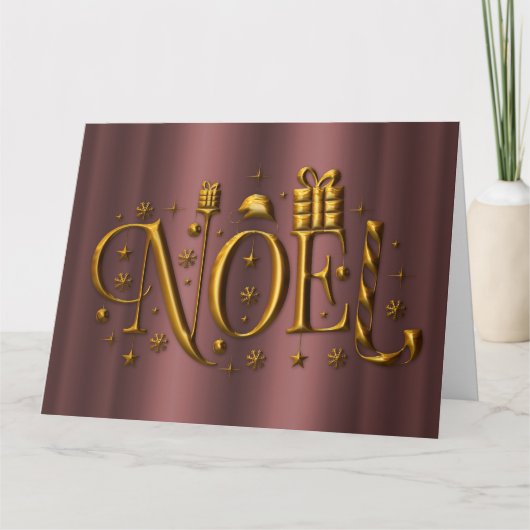 Gold Noel en Roos Gold Kerstmis Kaart (Voorkant)