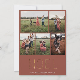 Gold NOEL Modern Photo Collage Holiday Card | Rood Feestdagenkaart
